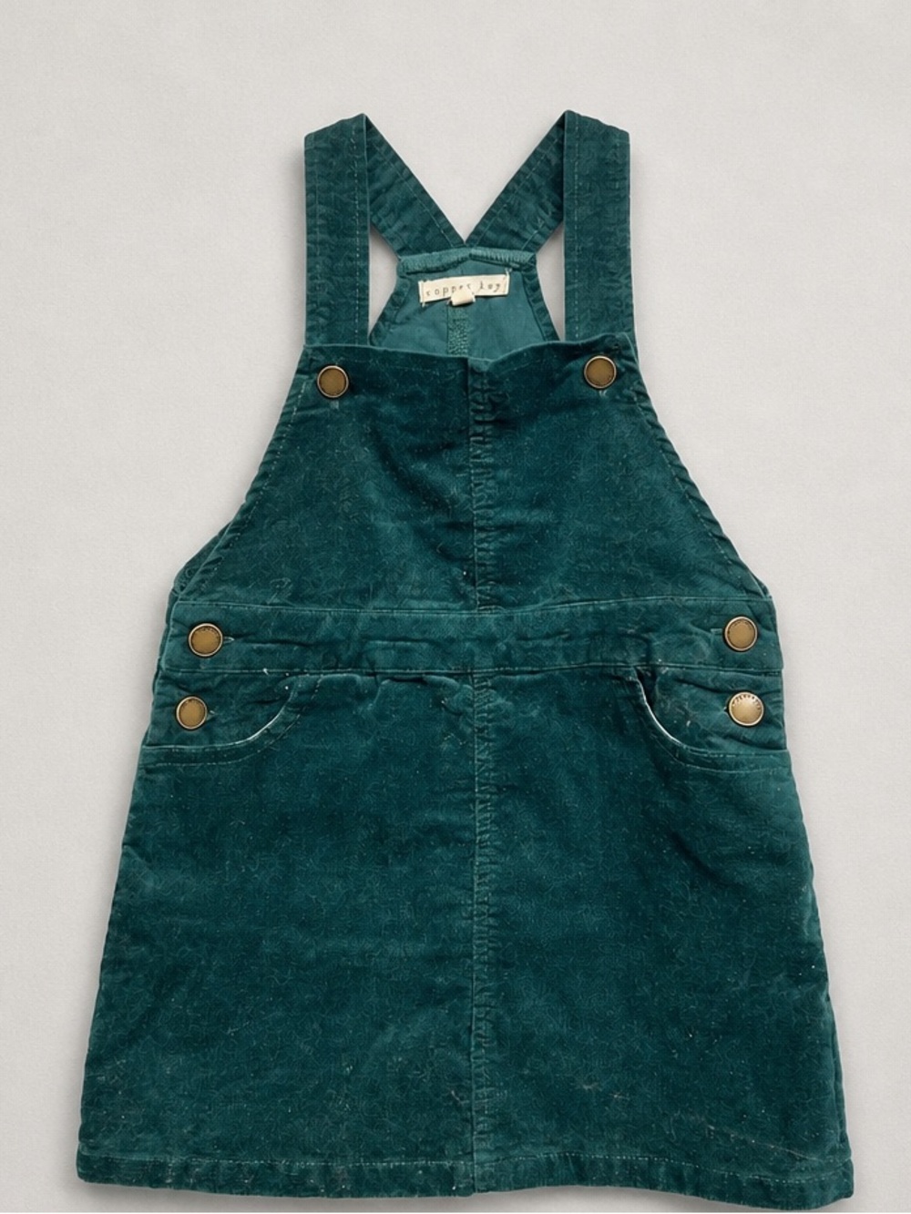 Copper Key Teal Green brushed corduroy Overall Dress with Brass Buttons size 2T
